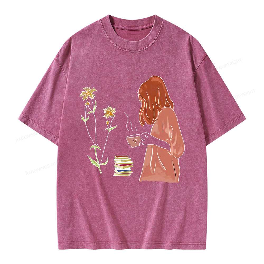 Pagewings Peaceful Moments With Books And Tea Unisex Washed T-shirt