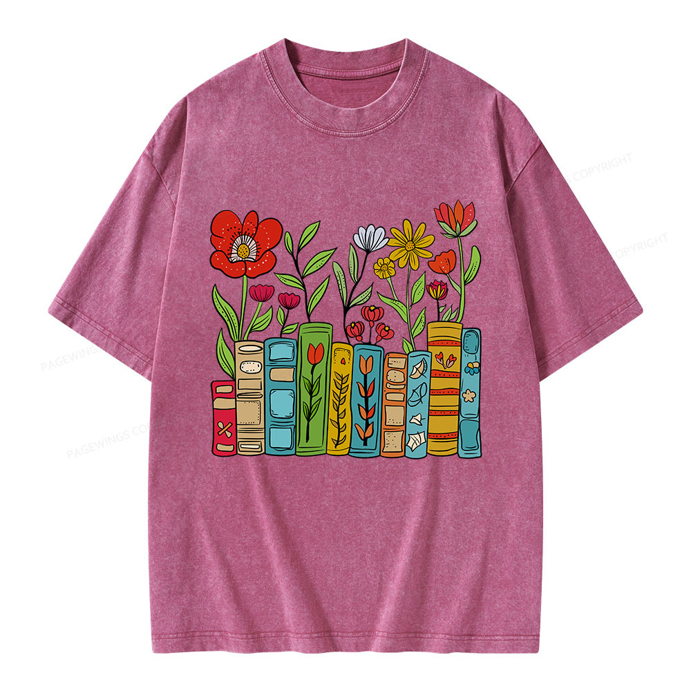 Pagewings Books Blooming Like Flowers In The Mind Unisex Washed T-shirt