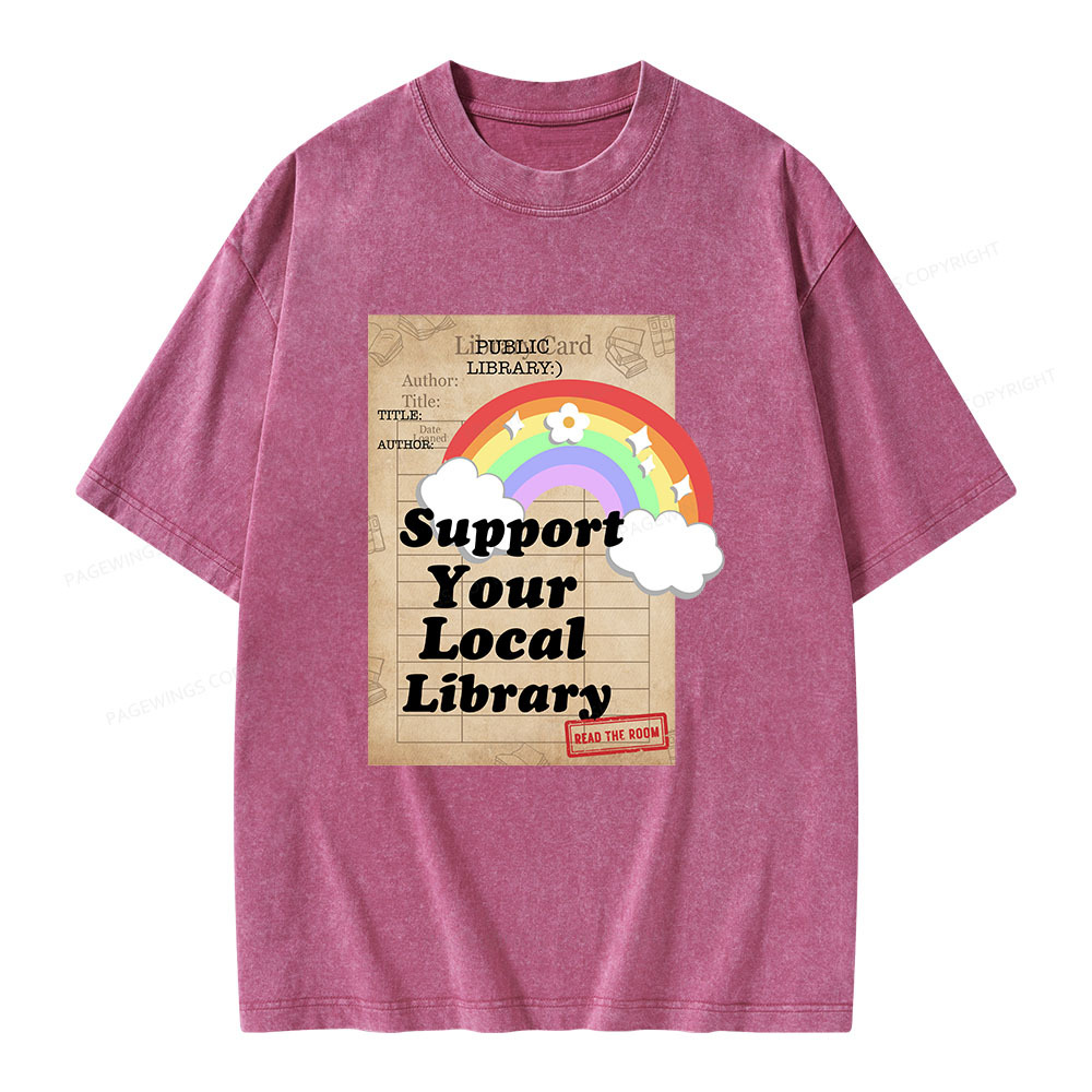 Pagewings Support Your Local Library Unisex Washed T-shirt