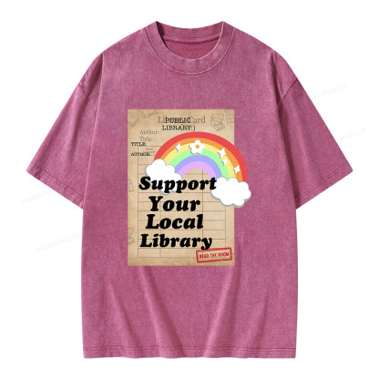 Pagewings Support Your Local Library Unisex Washed T-shirt