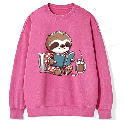 Pagewings Books Sloth Book lover Gift cute sloth on Unisex Washed Sweatshirt