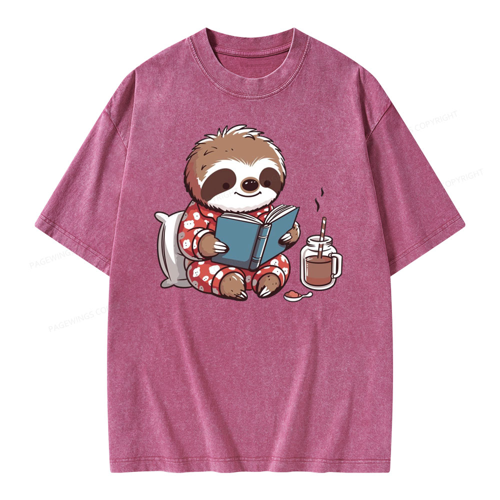 Pagewings Books Sloth Book lover Gift cute sloth on Unisex Washed T-shirt