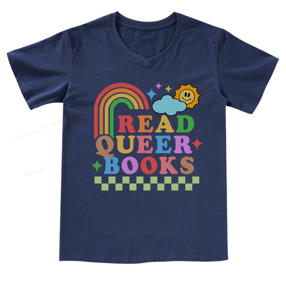Pagewings Read Queer Books V-neck T-shirt