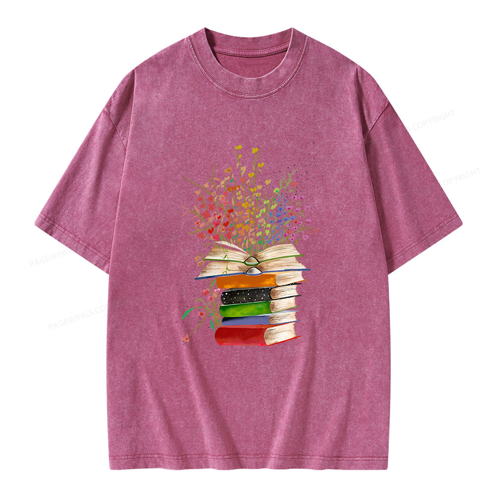 Pagewings Books Bloom With Knowledge Unisex Washed T-shirt