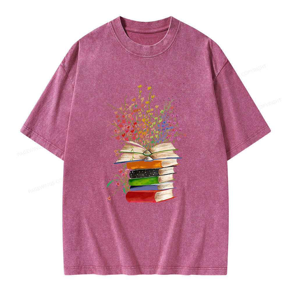 Pagewings Books Bloom With Knowledge Unisex Washed T-shirt