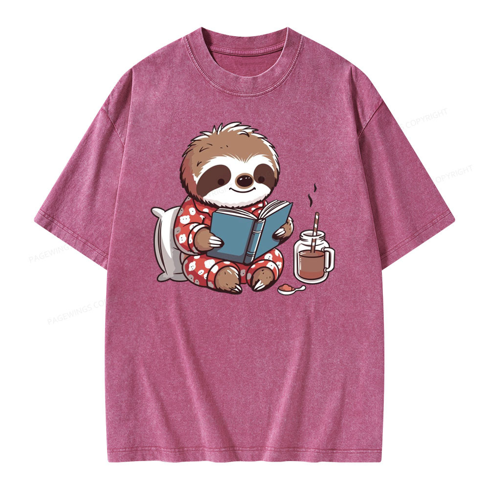 Pagewings Books Sloth Book lover Gift cute sloth on Unisex Washed T-shirt