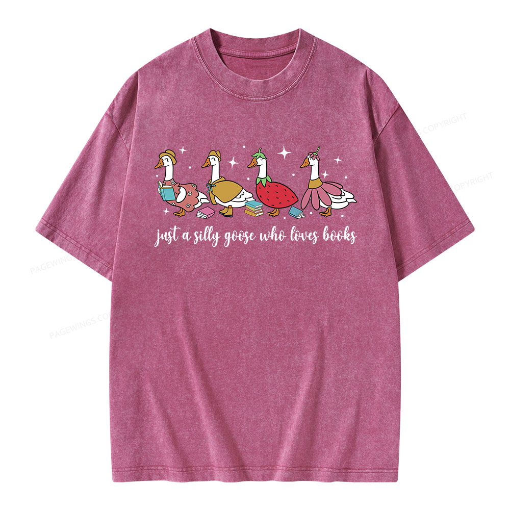 Pagewings Just A Silly Goose Who Loves Books Unisex Washed T-shirt