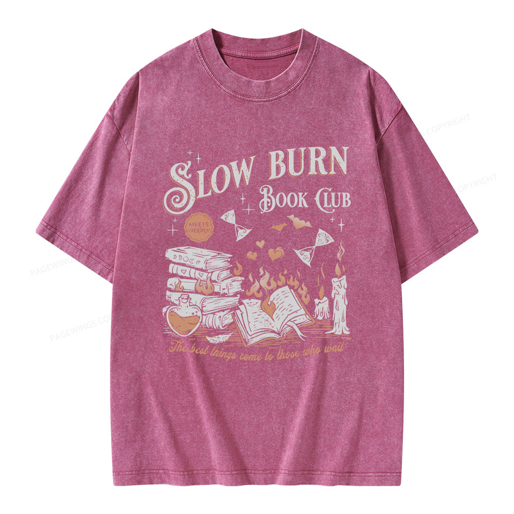 Pagewings Slow Burn Book Club Unisex Washed T-shirt