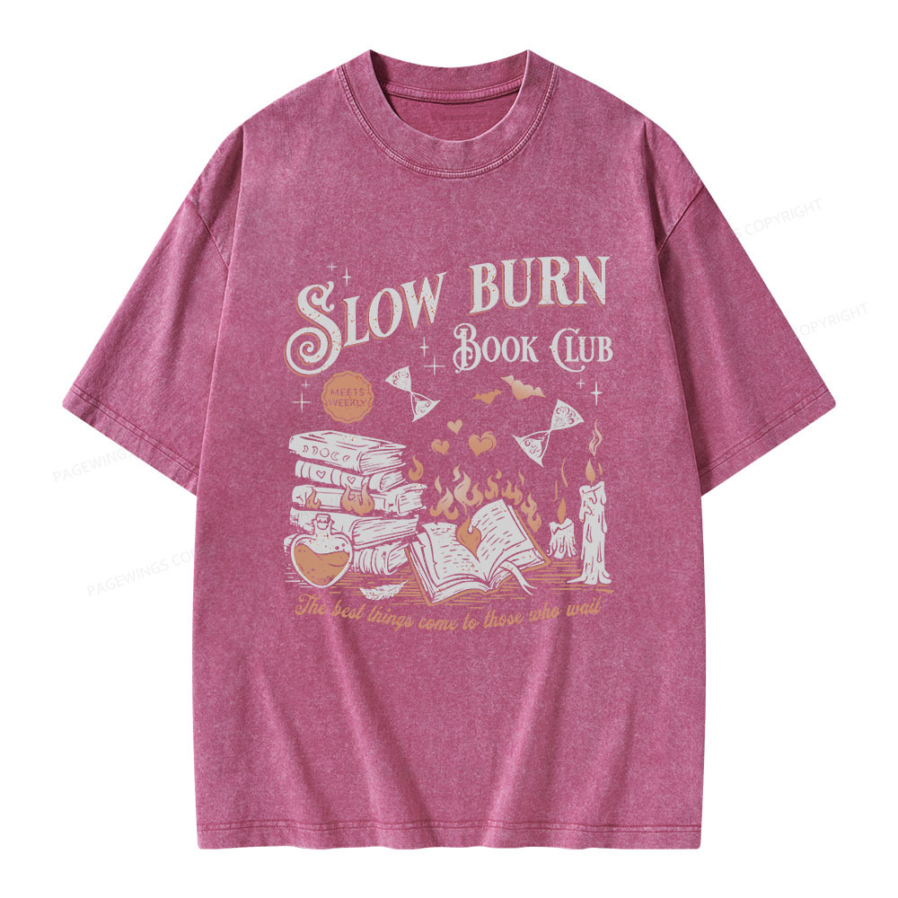 Pagewings Slow Burn Book Club Unisex Washed T-shirt