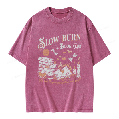 Pagewings Slow Burn Book Club Unisex Washed T-shirt