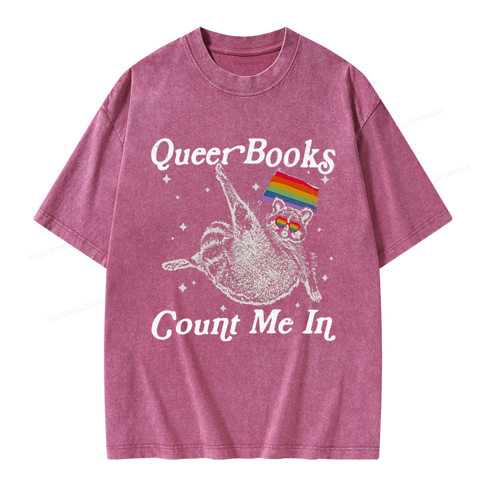 Pagewings Queer Books Count Me In Unisex Washed T-shirt
