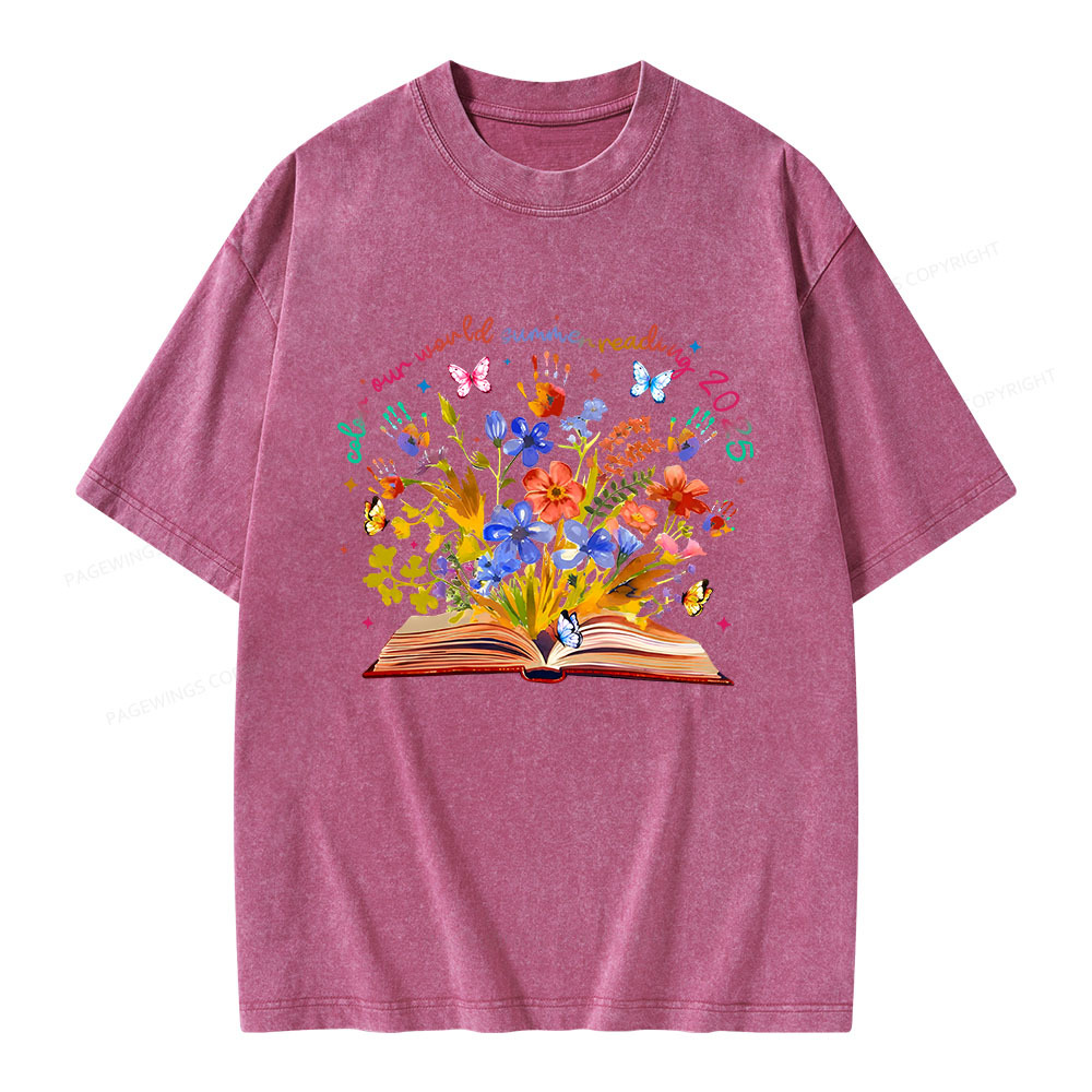 Pagewings Color Our World Summer Reading 2025 Unisex Washed T-shirt