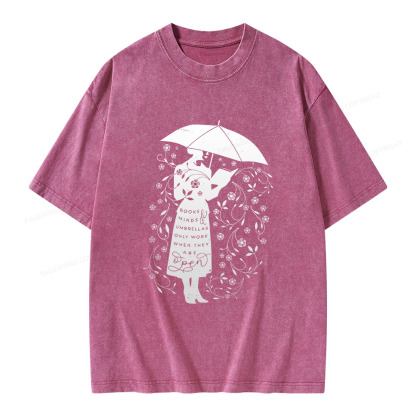 Pagewings Books Minds Umbrellas Only Work When They Are Open Unisex Washed T-shirt
