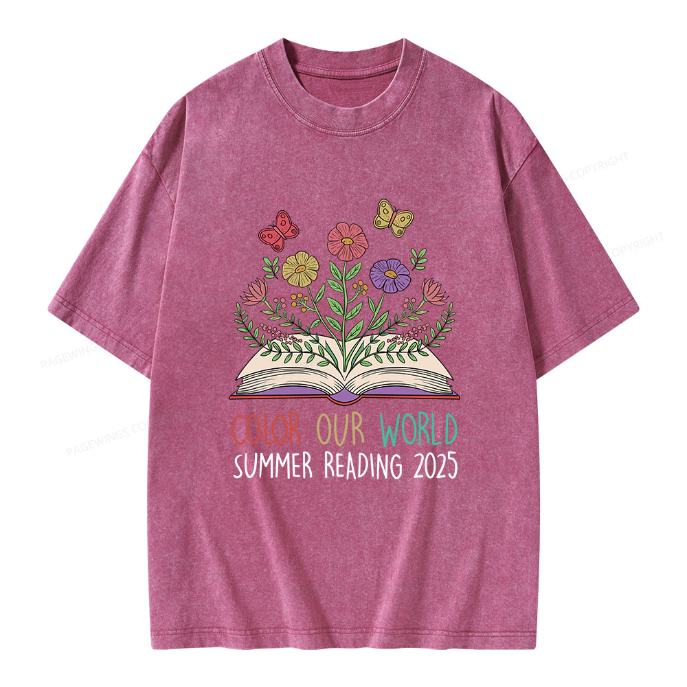 Pagewings Color Our World Summer Reading 2025 Unisex Washed T-shirt