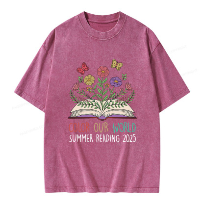 Pagewings Color Our World Summer Reading 2025 Unisex Washed T-shirt