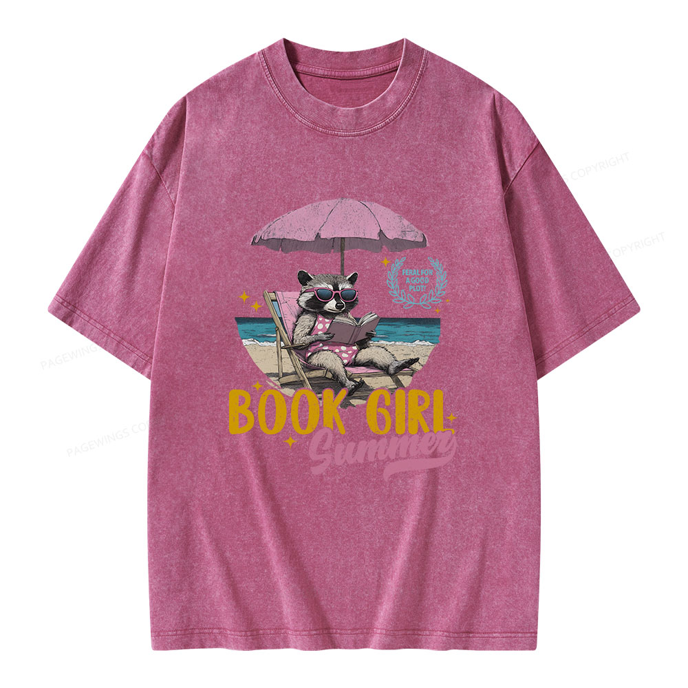 Pagewings Book Girl Summer Unisex Washed T-shirt