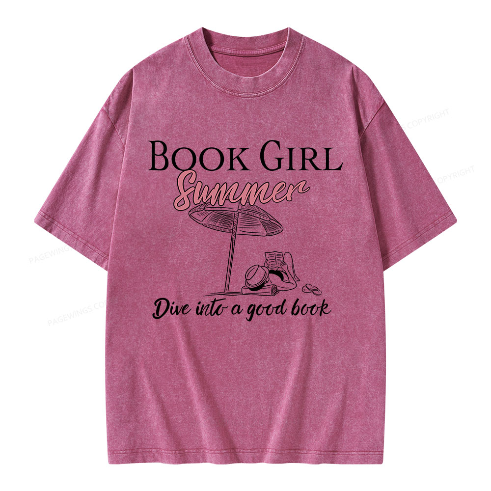 Pagewings Book Girl Summer Unisex Washed T-shirt