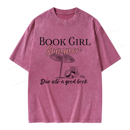 Pagewings Book Girl Summer Unisex Washed T-shirt