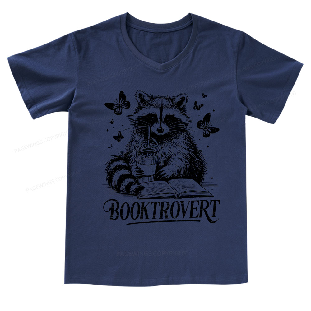 Pagewings Raccoon BookTrovert V-neck T-shirt