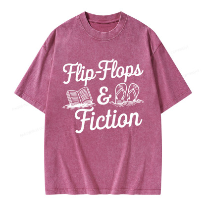 Pagewings Flip Flops And Fiction Unisex Washed T-shirt