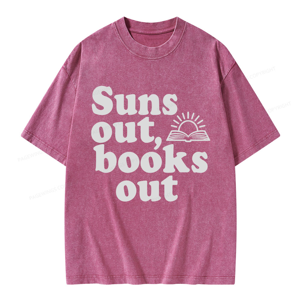 Pagewings Suns Out Books Out Unisex Washed T-shirt