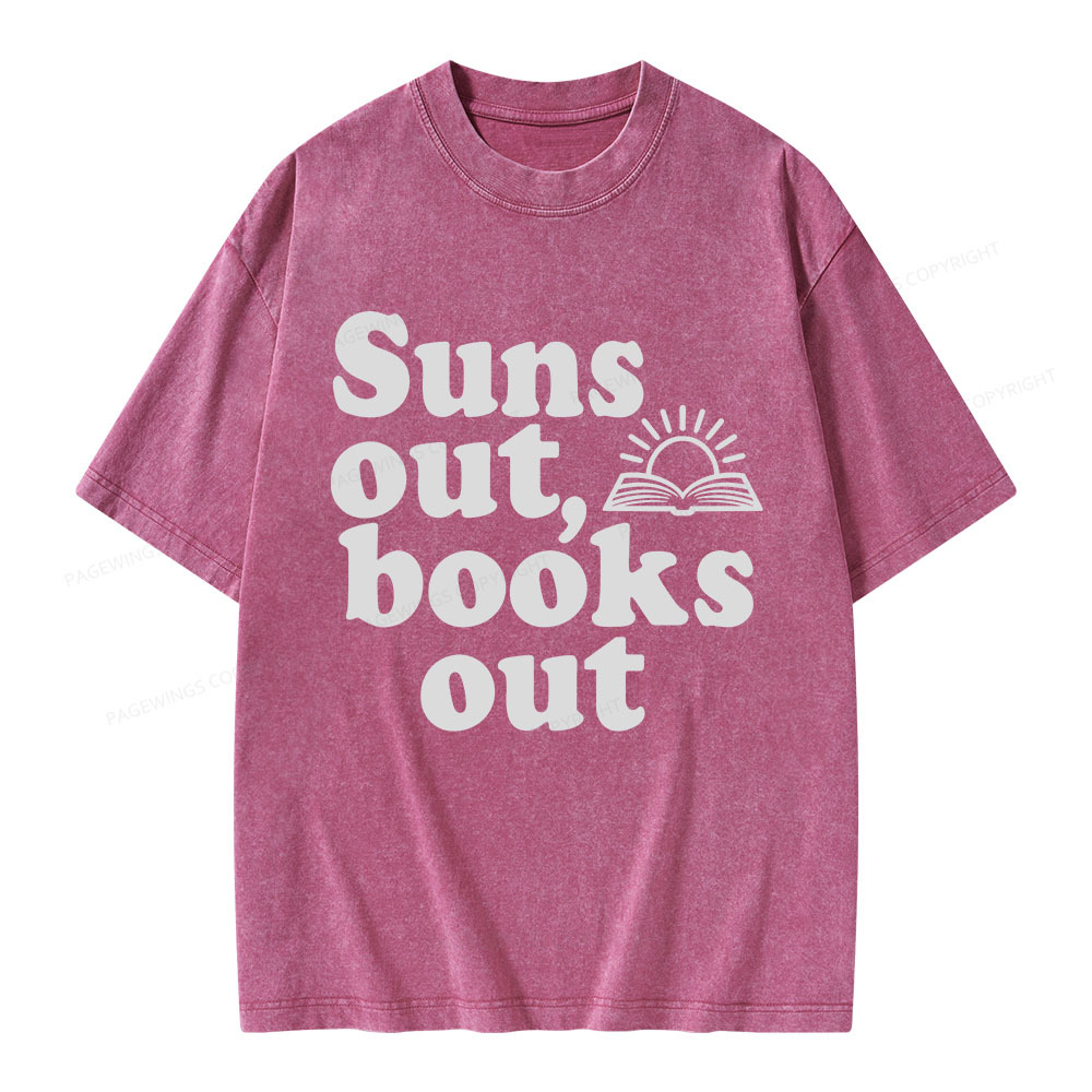 Pagewings Suns Out Books Out Unisex Washed T-shirt