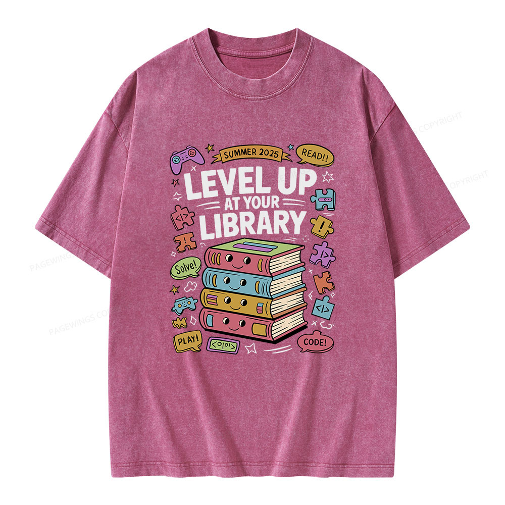 Pagewings Level Up at Your Library Summer 2025 Unisex Washed T-shirt