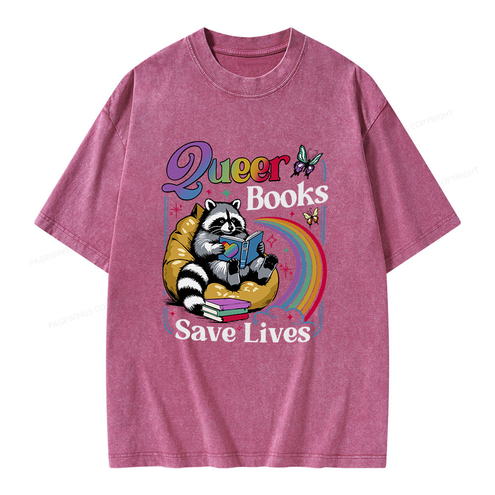 Pagewings Queer Books Save Lives Unisex Washed T-shirt