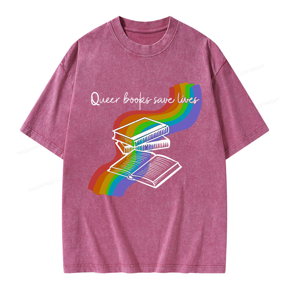 Pagewings Queer Books Save Lives Unisex Washed T-shirt