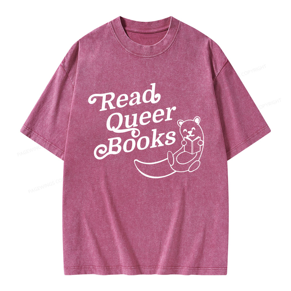 Pagewings Read Queer Books Unisex Washed T-shirt