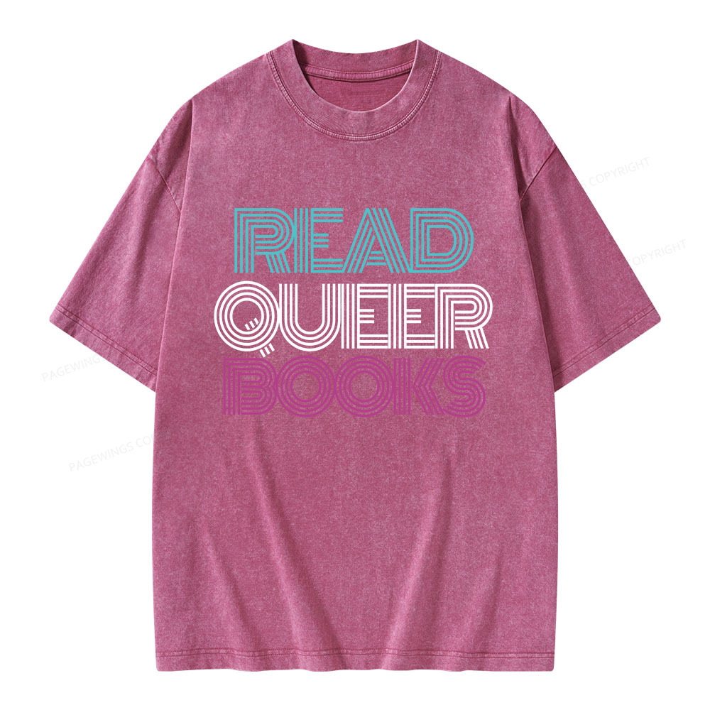 Pagewings Read Queer Books Unisex Washed T-shirt