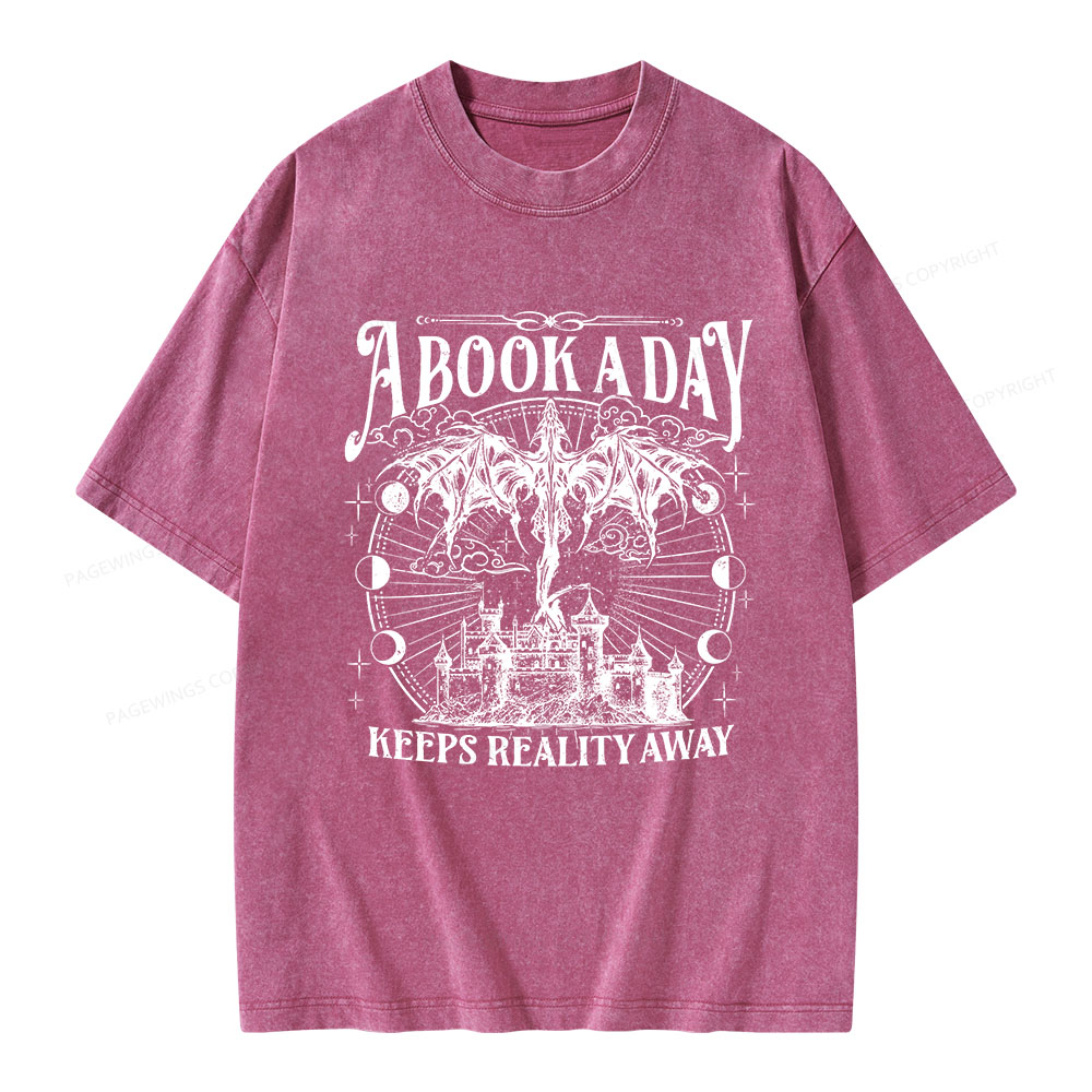 Pagewings A Book A Day Keeps Reality Away Unisex Washed T-shirt