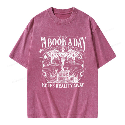 Pagewings A Book A Day Keeps Reality Away Unisex Washed T-shirt