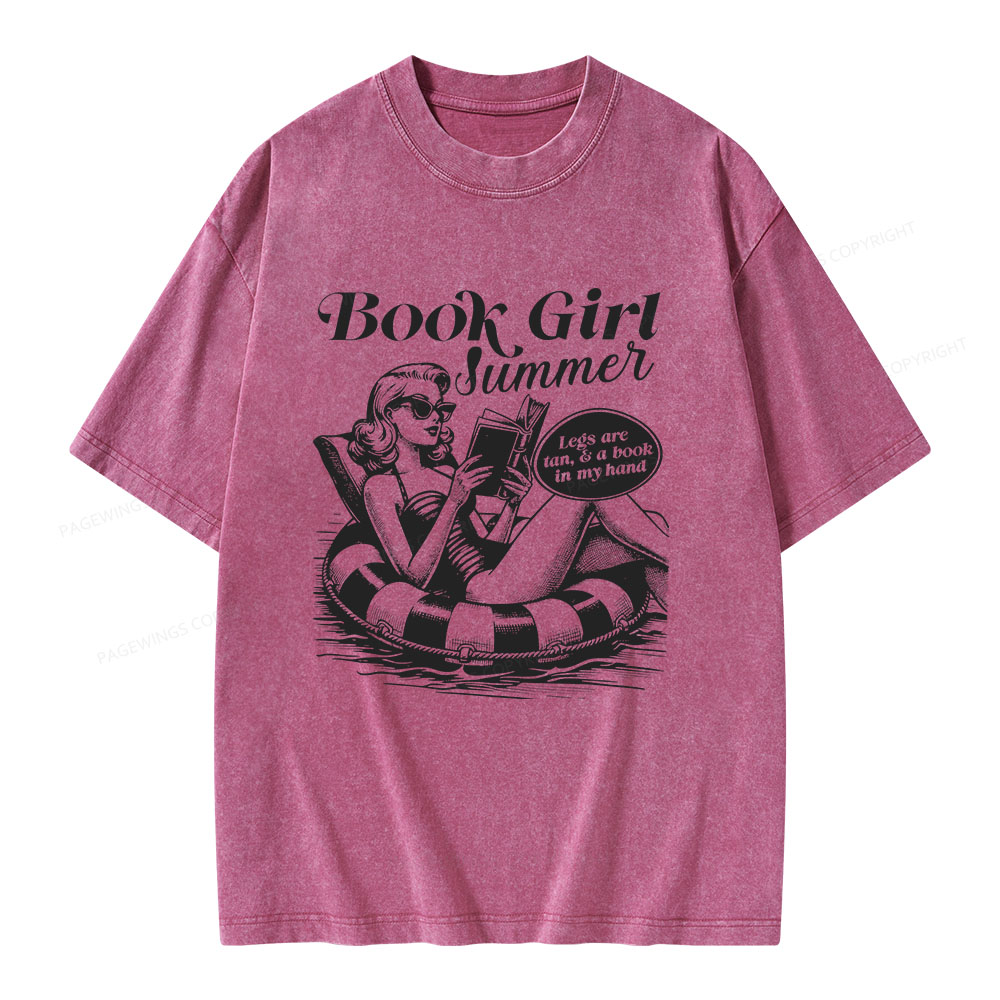 Pagewings Book Girl Summer Unisex Washed T-shirt