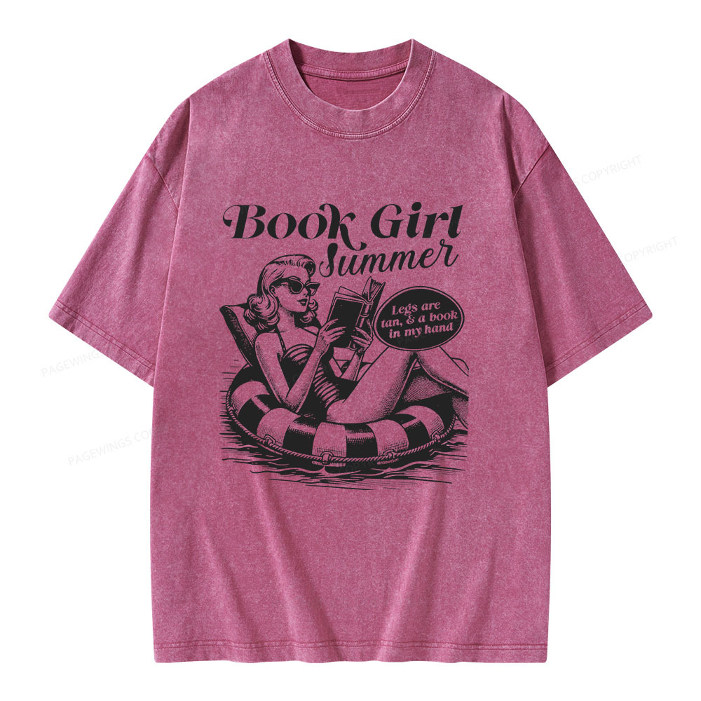 Pagewings Book Girl Summer Unisex Washed T-shirt