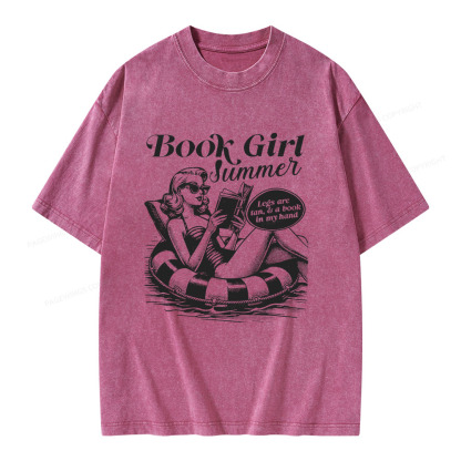 Pagewings Book Girl Summer Unisex Washed T-shirt