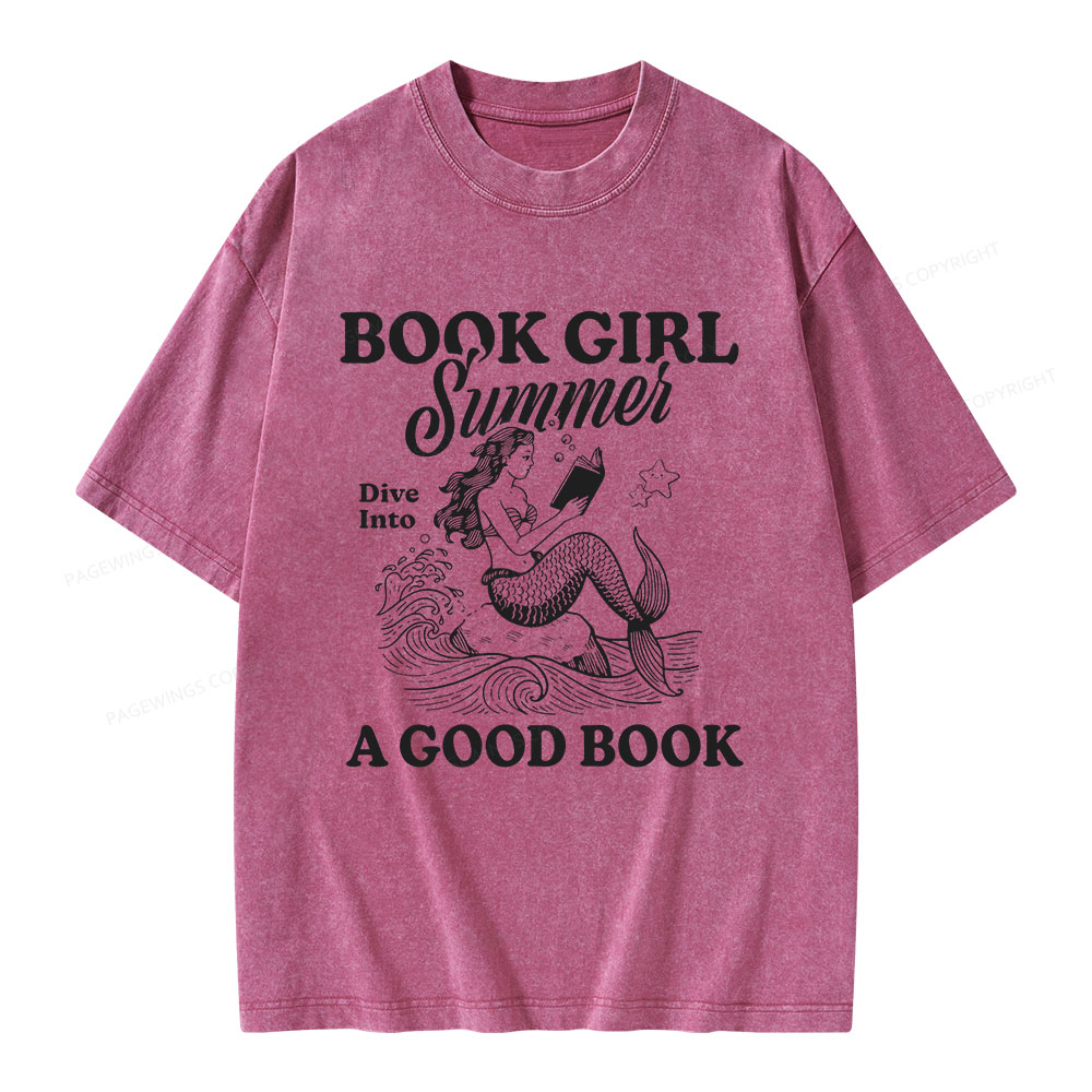 Pagewings Book Girl Summer Unisex Washed T-shirt