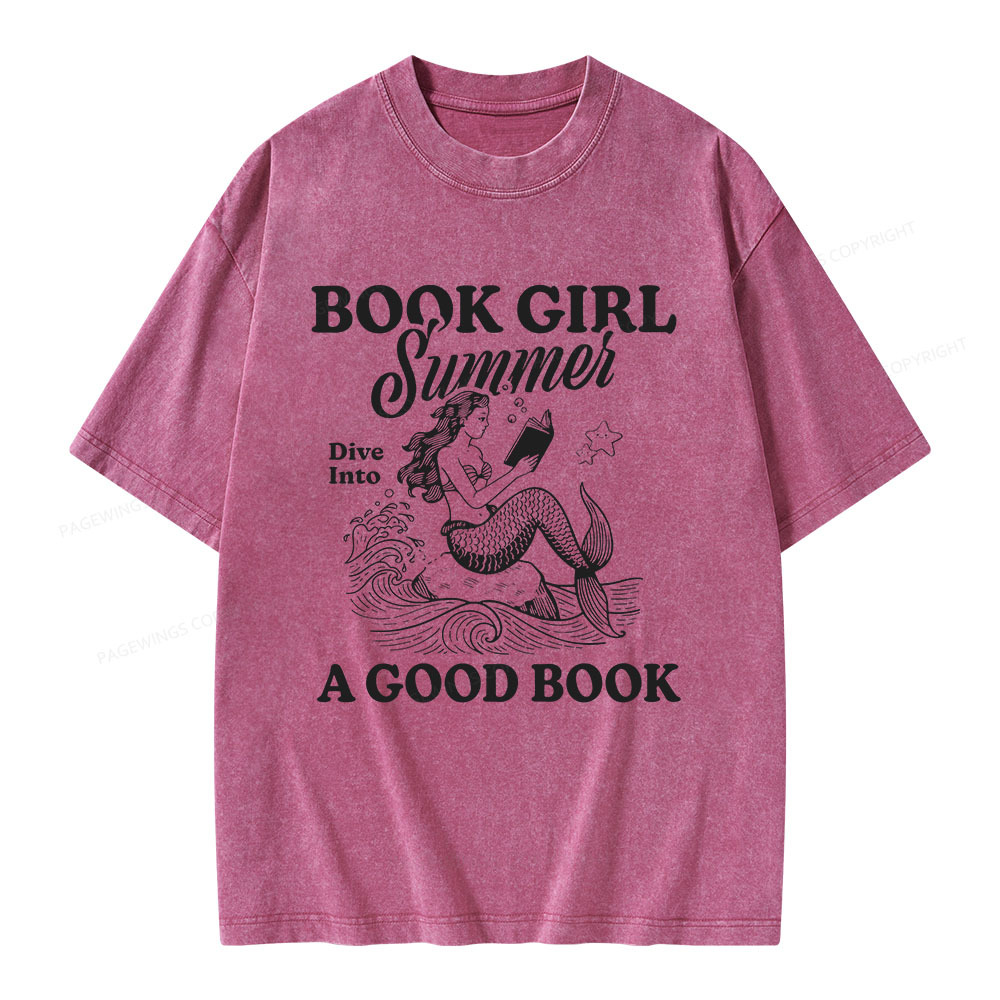Pagewings Book Girl Summer Unisex Washed T-shirt