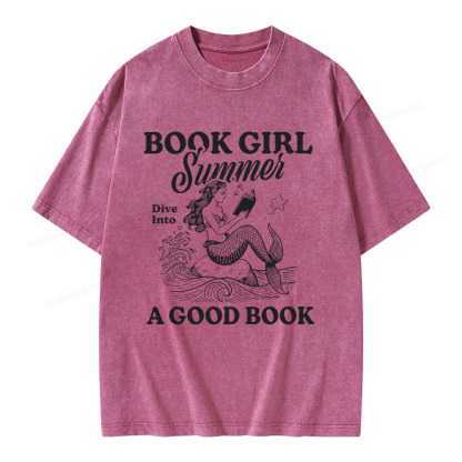 Pagewings Book Girl Summer Unisex Washed T-shirt