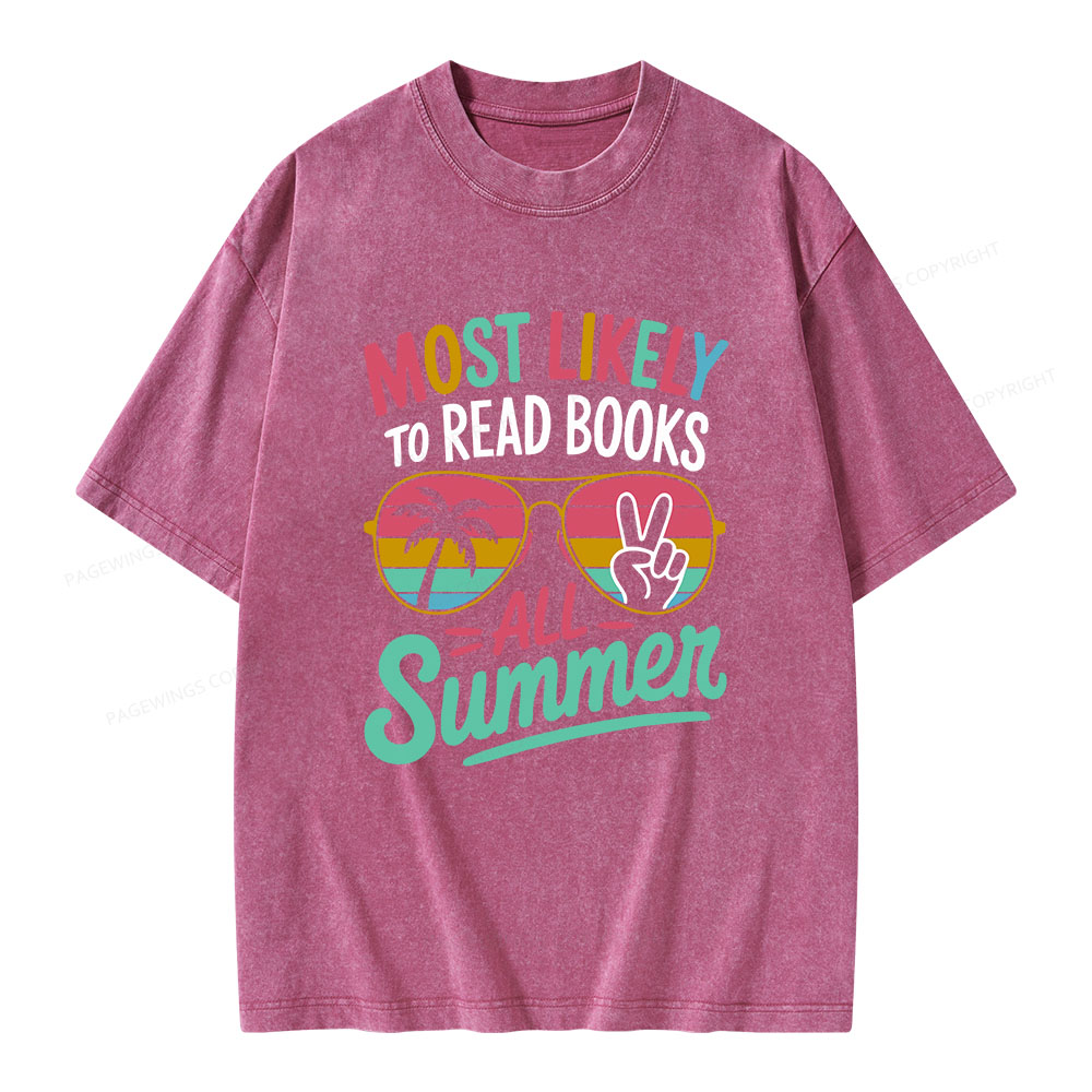 Pagewings Most Likely To Read Books All Summer Unisex Washed T-shirt