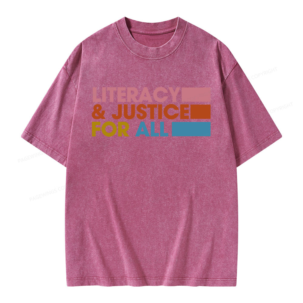 Pagewings Literacy Justice For All Unisex Washed T-shirt