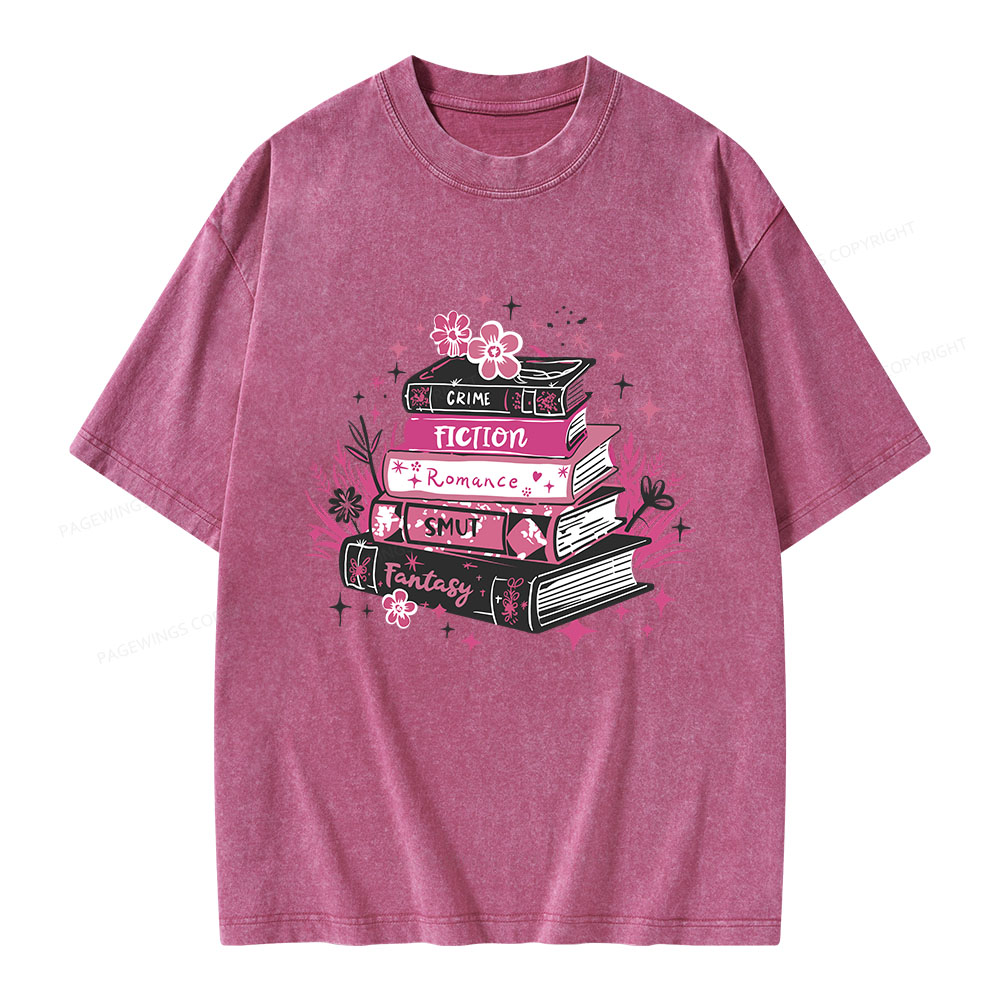 Pagewings Floral Book Stack Book Lover Unisex Washed T-shirt