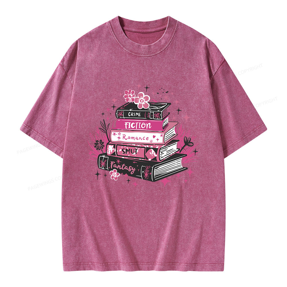 Pagewings Floral Book Stack Book Lover Unisex Washed T-shirt