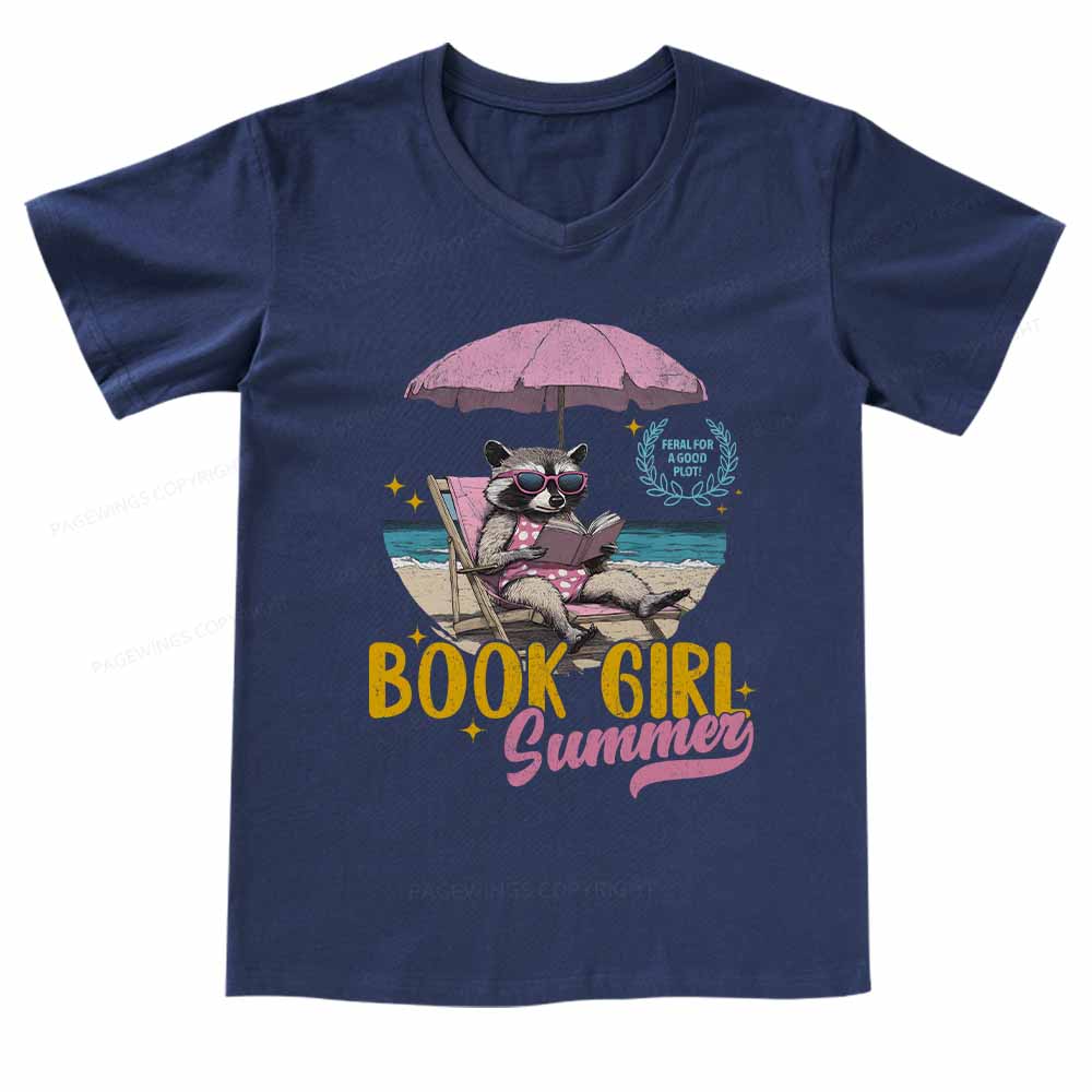 Pagewings Book Girl Summer  V-neck T-shirt