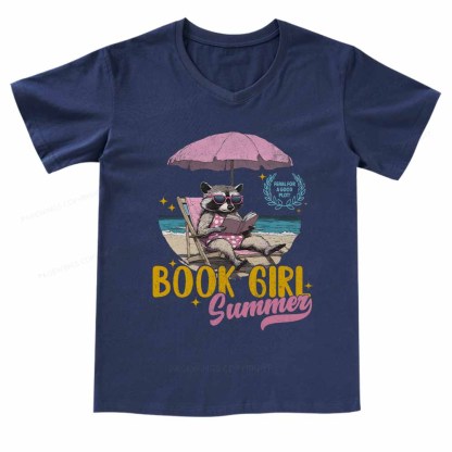 Pagewings Book Girl Summer  V-neck T-shirt