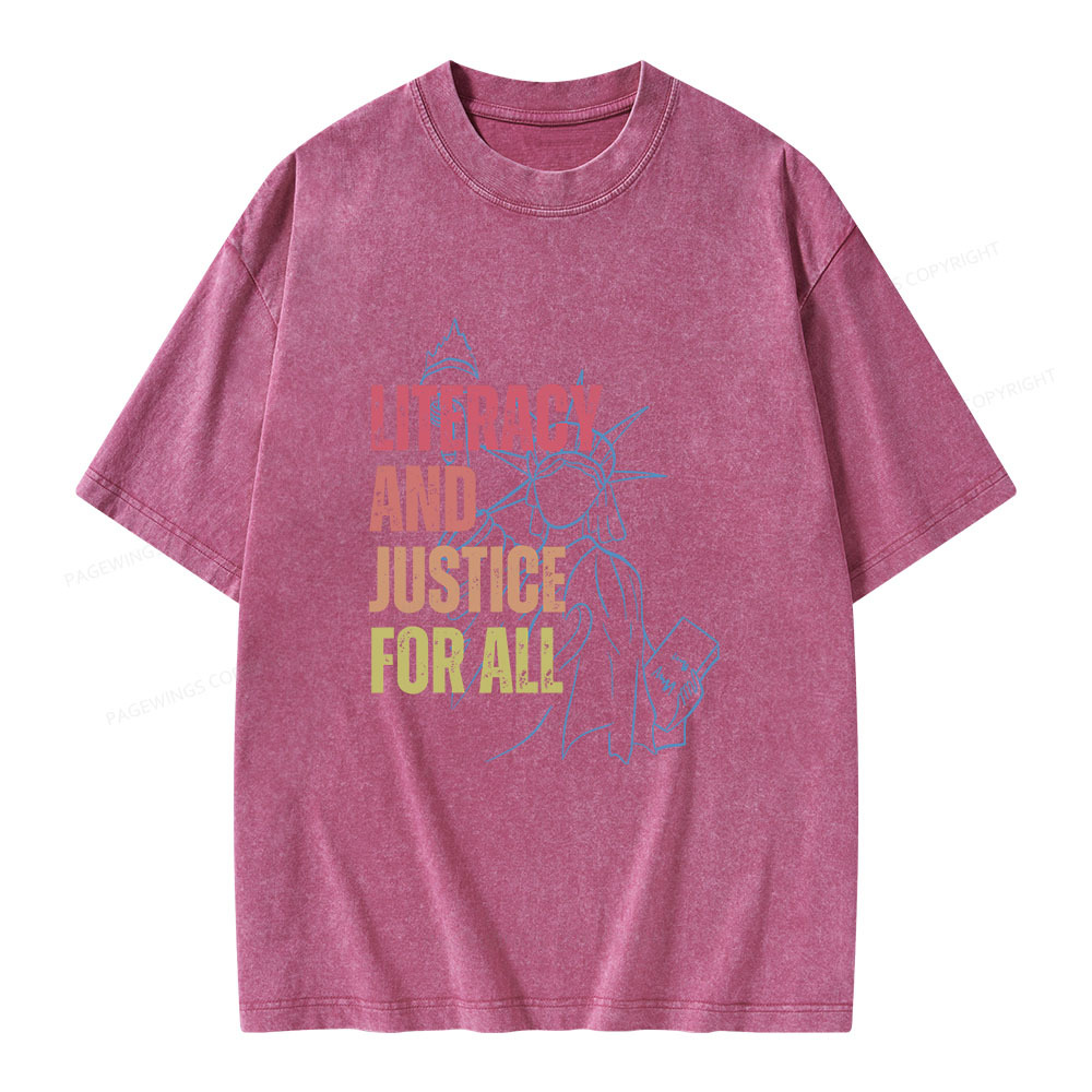 Pagewings Literacy And Justice For All Unisex Washed T-shirt