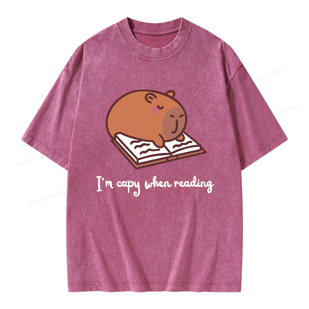Pagewings I'm Capy When I'm Reading Unisex Washed T-shirt