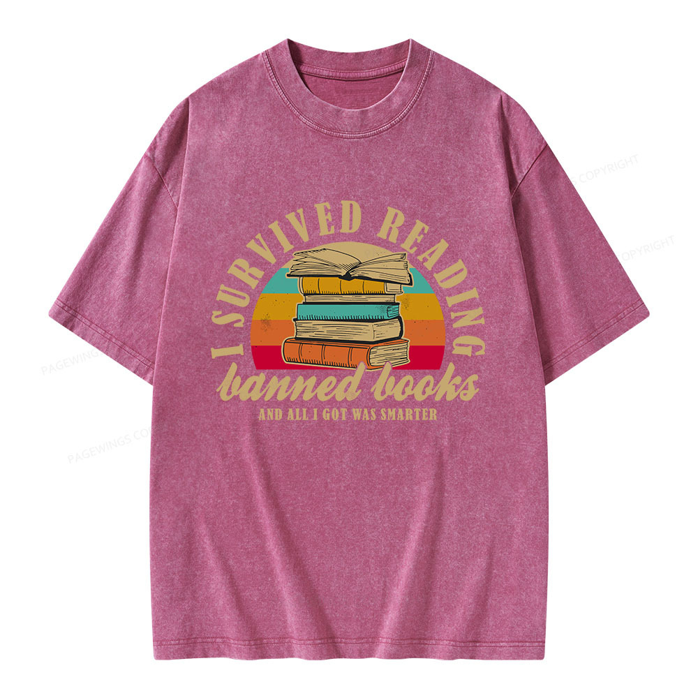 Pagewings I Survived Reading Banned Books Unisex Washed T-shirt