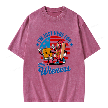 Pagewings Just Here For The Wieners Unisex Washed T-shirt