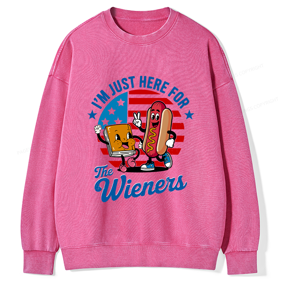 Pagewings Just Here For The Wieners Unisex Washed Sweatshirt